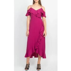 New ~ LONDON TIMES ~ Plumberry Ruffled Midi Dress Size 6